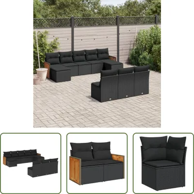 Produktbild von The Living Store 10-tlg. Garten-Sofagarnitur mit Kissen Schwarz Poly Rattan