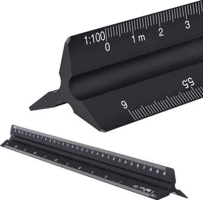 Productafbeelding van Driehoekige schaalverdeling - 30 cm aluminium - Zwart - Ideaal voor architecten