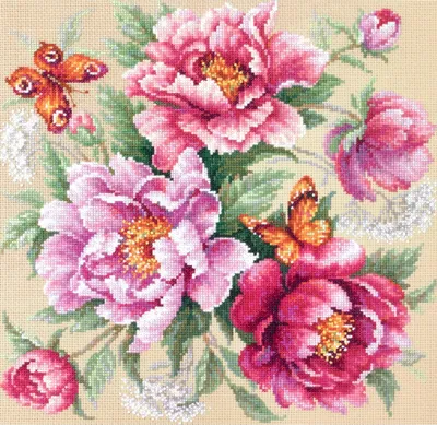 Produktbild von Magic Needle Zweigart Edition Kreuzstich-Stickset "Blütenzauber. Pfingstrosen", 30x30cm