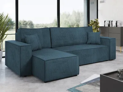 Produktbild von MIRJAN24 Ecksofa Karl Cord mit Bettkasten und Schlaffunktion, Seite universal, Rückenlehne in Form beweglicher Kissen (Farbe: Poso 05)