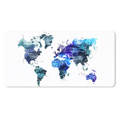 Produktbild von MuchoWow® Schreibtischunterlage Weltkarte - Sternenhimmel - Blau 80x40 cm - XXL Mauspad - Gaming Mauspad