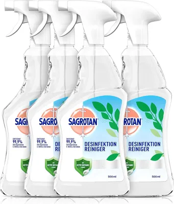 Produktbild von Sagrotan Desinfektionsreiniger – Desinfektionsmittel für die tägliche, sanfte Reinigung – 4 x 500 ml Desinfektionsspray für Flächen
