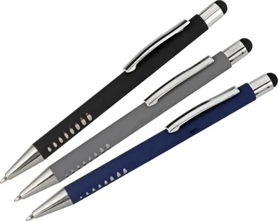 Produktbild von 3x Softtouch-Touchpen-Kugelschreiber aus Metall / gummiert / 3 Farben