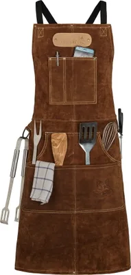 Produktbild von ROUGH Büffel Rau Wild Leder Arbeitsschürze, Grillschürze BBQ Kochschürze in Hellbraun