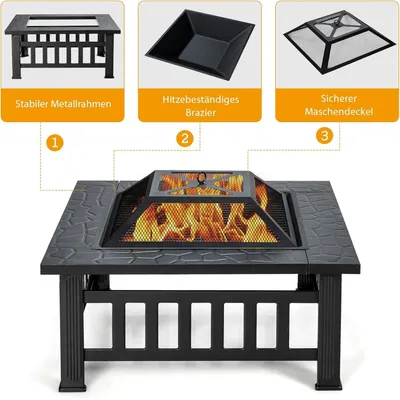 Obrázek produktu pro Ohniště - Ohnivá mísa - Venkovní krb - Atmosférický krb - Ohřívač terasy - Ocel - 81x81x50 cm