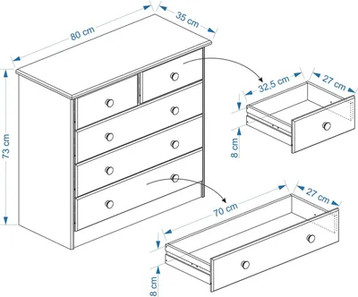 Produktbild von Kommode RONDO aus Kiefer Massivholz, natur - Kinderzimmer Schubladenkommode mit 5 Schubladen und Holzgriffen