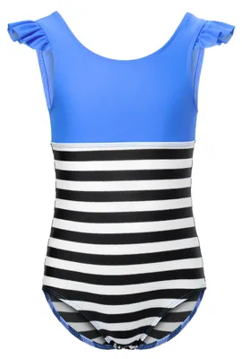 Produktbild von Mädchen Badeanzug schnelltrocknend einteilig UV 50 MS10-443 (Blau/Schwarz/Streifen, 128)