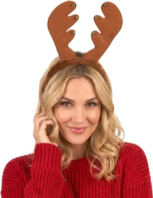 Produktbild von Rentier-Haarreif mit Glöckchen Geweih Weihnachts-Accessoire braun-gold -