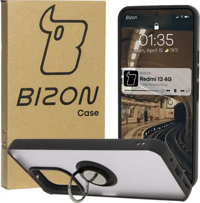 Produktbild von Bizon Case Hybrid Ring Fingerringhülle für Xiaomi Redmi 13 4G, Rauch mit schwarzem Rahmen