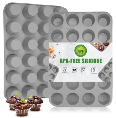 Productafbeelding van Mini muffinbakvorm van siliconen - Anti-aanbaklaag - Voor 24 muffins - 2 stuks
