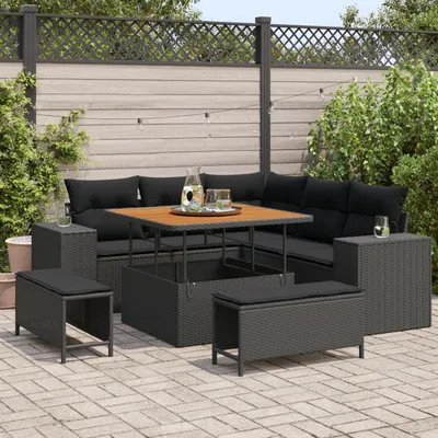 Immagine prodotto di vidaXL Set di divani da giardino con cuscini 8 pezzi in polirattan nero