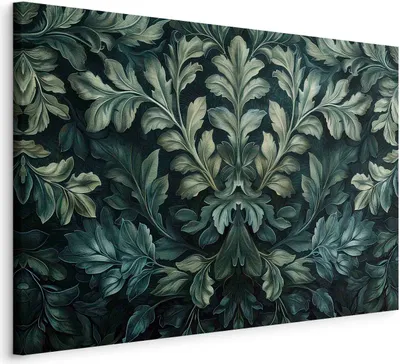 Produktbild von Vlies Leinwandbild - Dark Green Victorian Leaves: Botanical Carved Composition 60x40 cm Muster f-H-10013-b-a