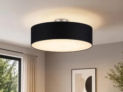 Produktbild von Deckenleuchte mit Stoff Lampenschirm Schwarz 50cm Textil Deckenlampe Stoffschirm