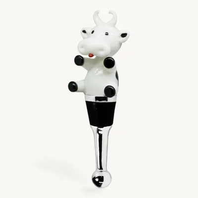 Productafbeelding van Flesstop in de vorm van een koe (hoogte 12 cm) voor champagne, wijn en mousserende wijn, in de stijl van traditioneel glaswerk, handgemaakt