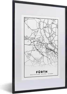 Produktbild von MuchoWow® Gerahmtes Poster Fürth - Karte - Stadtplan 40x60 cm - Poster mit Schwarzem Bilderrahmen Wandposter Rahmen Foto Bilder - Poster in Rahmen