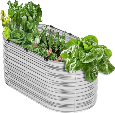 Obrázek produktu pro VEVOR vyvýšený kovový záhon, velký, 1200 x 575 x 560 mm, pozinkovaný truhlík pro venkovní použití, záhon na zeleninu, květiny, bylinky a sukulenty, stříbrný