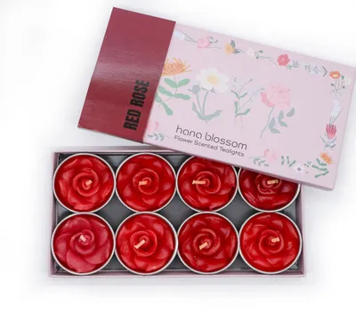 8 rote Rosen-Teelichtkerzen, handgefertigt, Duft, Geschenkbox