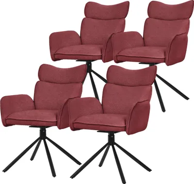 Immagine prodotto di ML-Design set di 4 sedie da sala da pranzo girevoli in tessuto rosso sedia da soggiorno con schienale e bracciolo sedia girevole a 360° con gambe in metallo poltrona ergonomica