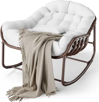 Produktbild von Papasan Schaukelstuhl mit Kissen, Stahlrahmen, wetterfest, für Garten & Wohnzimmer, Balkon Terrasse, gepolstert