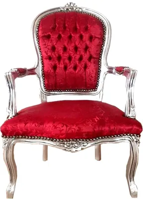 Produktbild von Casa Padrino Barock Salon Stuhl Bordeauxrot Muster / Silber 60 x 50 x H. 93 cm - Handgefertigter Antik Stil Stuhl mit edlem Satinstoff - Möbel im Barockstil
