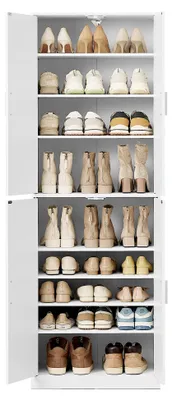 Produktbild von VASAGLE Schuhschrank mit verstellbaren Ablagen, Aufbewahrungsschrank mit Türen, für Flur, freistehend, 9 Ebenen, weiß
