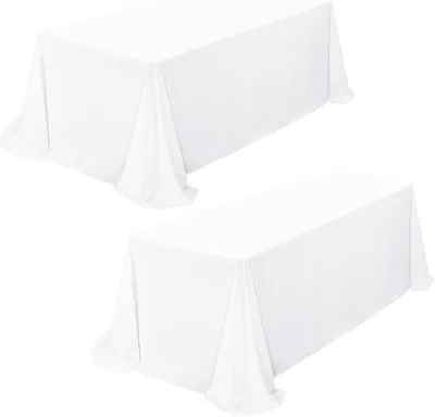 Obrázek produktu pro Bílý polyesterový ubrus, 2 kusy, rozměry 90 x 140 cm, vhodný pro obdélníkové stoly