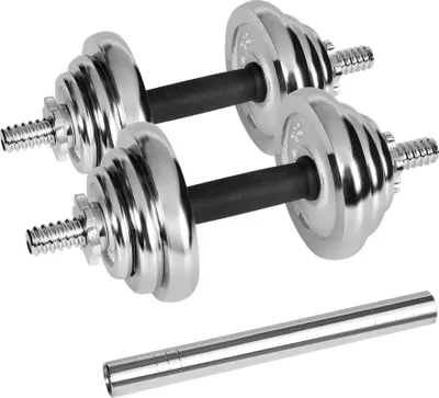 Produktbild von Chromierte Gusseisenhanteln mit Hantelstange, Set 20 kg Rebel, robust, verstellbar