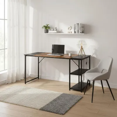 Produktbild von FurnitureR Zeichentisch, 140 x 60 cm, zweifarbige Tischplatte in Retro, Braun un