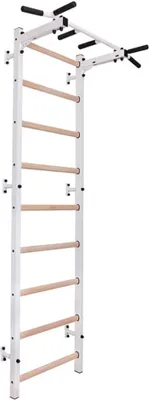 Produktbild von Sprossenwand 721W aus Metall und Buchenholz, weiß matt, 67 cm breit, 2,40 m hoch, bis 150 kg