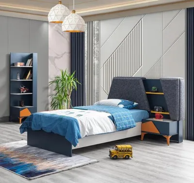 Produktbild von Schlafzimmer Jugendzimmer Set Kinderzimmer Bett Nachttisch Buecherregal Blau