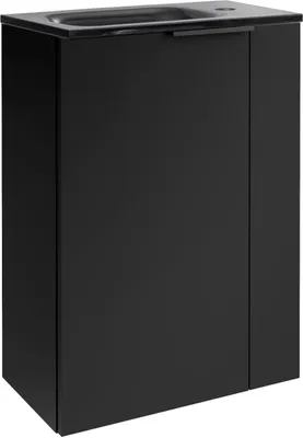 Produktbild von FACKELMANN SBC B.PARIS Gäste WC Waschtisch Set 45 cm breit, Schwarz matt, Glaswaschbecken Anthrazit, Türanschlag links  Eleganz und Funktionalität für Dein Badezimmer
