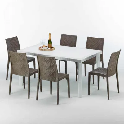 Produktbild von Weiß Rechteckig Tisch und 6 Stühle Farbiges Polypropylen-Außenmastenset Grand Soleil Bistrot Summerlife - Braun