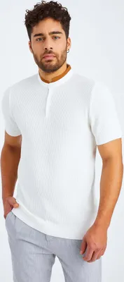 Produktbild von Leif Nelson Stehkragen Herren T-Shirt Feinstrick Stehkragen LN-7705, Ecru / L