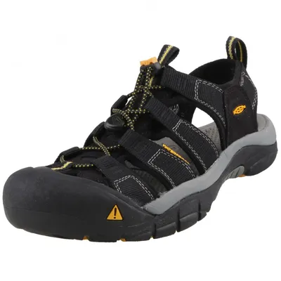 A single black Keen men's sandal is shown against a white background.