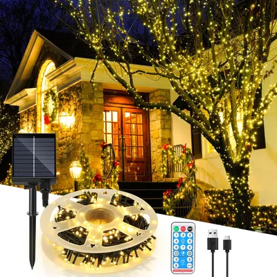 Obrázok produktu pre TolleTour 50M 500LEDs solárne rozprávkové svetlá 8 osvetlenie model IP44 vodotesné vonkajšie záhradné party vianočné dekorácie teplá biela