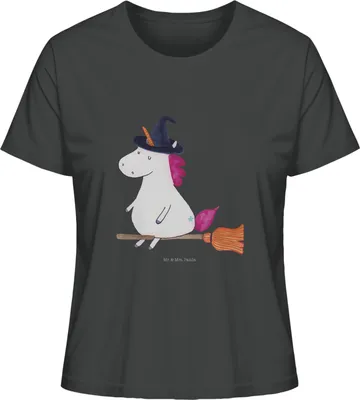 Produktbild von Mr. & Mrs. Panda Damen T-Shirt Einhorn Hexe Größe XL - Anthrazit - Geschenk, shirt, Oberteil, Einhörner, Basic, Unicorn, Frau, Teufel, Mit Print, Engel