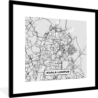 Produktbild von MuchoWow® Gerahmtes Poster Karte - Kuala Lumpur - Stadtplan - Schwarz und weiß 40x40 cm - Poster mit Schwarzem Bilderrahmen Wandposter Rahmen Foto Bilder - Poster - Plakat im Rahmen