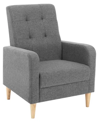 Image de Fauteuil en velours avec dossier haut, design scandinave, accoudoirs et rembourrage épais