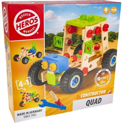 Zdjęcie produktu dla HEROS Constructor – Quad do złożenia – Wykonany w 100% z drewna z certyfikatem – 110 elementów – Od 4 lat