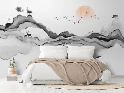Produktbild von Vlies Fototapete Aquarell Natur Berge wie gemalt 400x280 cm – Moderne Vliestapete, Tapete für Wohnzimmer, Wanddeko, Flur, Büro c-A-10088-a-a