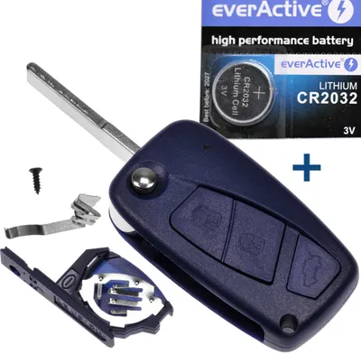 Produktbild von Auto Klapp Schlüssel Funk Fernbedienung 1x Gehäuse Blau 3 Tasten + 1x Rohling SIP22 + 1x CR2032 Batterie kompatibel mit FIAT Citroen Peugeot Iveco Lancia