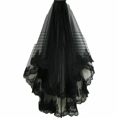 Produktbild von 2 Schichten Vintage Lace Tüll Hochzeit Brautschleier Braut Haarschmuck Schwarz