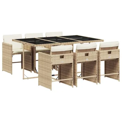 Produktbild von vidaXL 7-tlg. Garten-Essgruppe mit Kissen Beige Poly Rattan