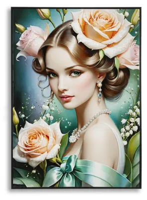 Produktbild von Leinwandbild Fantasy B romantisches Porträt mit Rosen, 72x102 cm