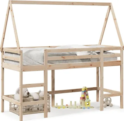 Immagine prodotto di Maison Exclusive - Letto Soppalco con Scala e Tetto 80x200 cm Legno Massello Pino