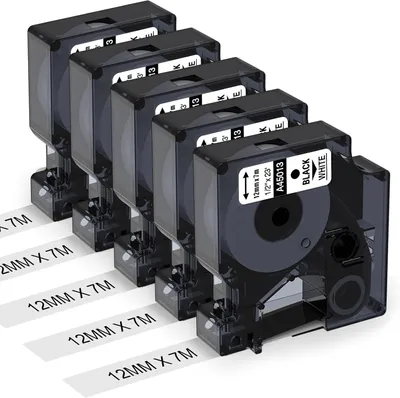 Produktbild von Phomemo Etikettenband kompatibel mit Dymo D1 A45013/S0720530/45013S, 12mm x 7m Schwarz auf Weiß, passend für LabelManager 160/280/210D/360D/420P