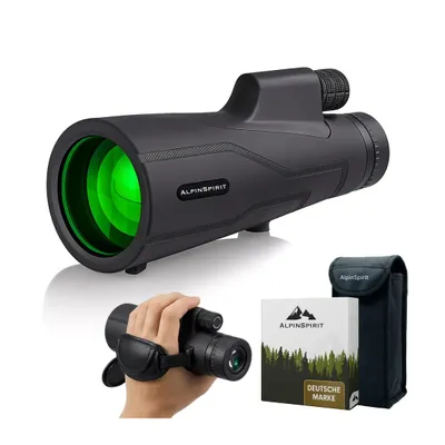 Produktbild von AlpinSpirit© Monokular 12x50 mit Nitrogen, inkl. Handschlaufe [IPX6,FMC & BAK4],HD Weitsicht Fernrohr,wasserabweisend,für Jagd,Wandern mit Tasche