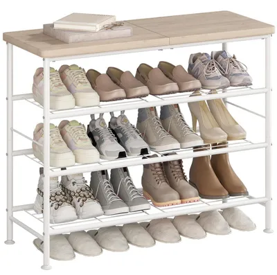 Immagine prodotto di Scaffale per scarpe, 4 ripiani, metallo e MDF, bianco/noce, 80x30x71,5 cm