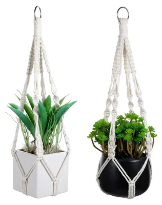Image de 2 suspensions en macramé pour l'intérieur et l'extérieur, style bohème, pots suspendus, suspensions pour plantes, couleurs pastel, suspensions, suspensions pour plantes de balcon (beige)