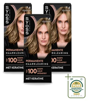 Produktbild von 3 x Syoss Dauerhafte Coloration 7-6 Mittelblond mit Keratin - Vorratspackung - 3 Stücke